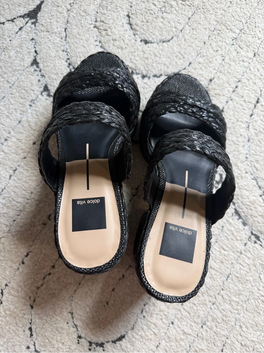 Dolce Vita LaToya Black Woven Platform Slide Sandals